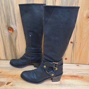 Pollini Way Out Luxury Designer Pebbled Leather Harness Boots